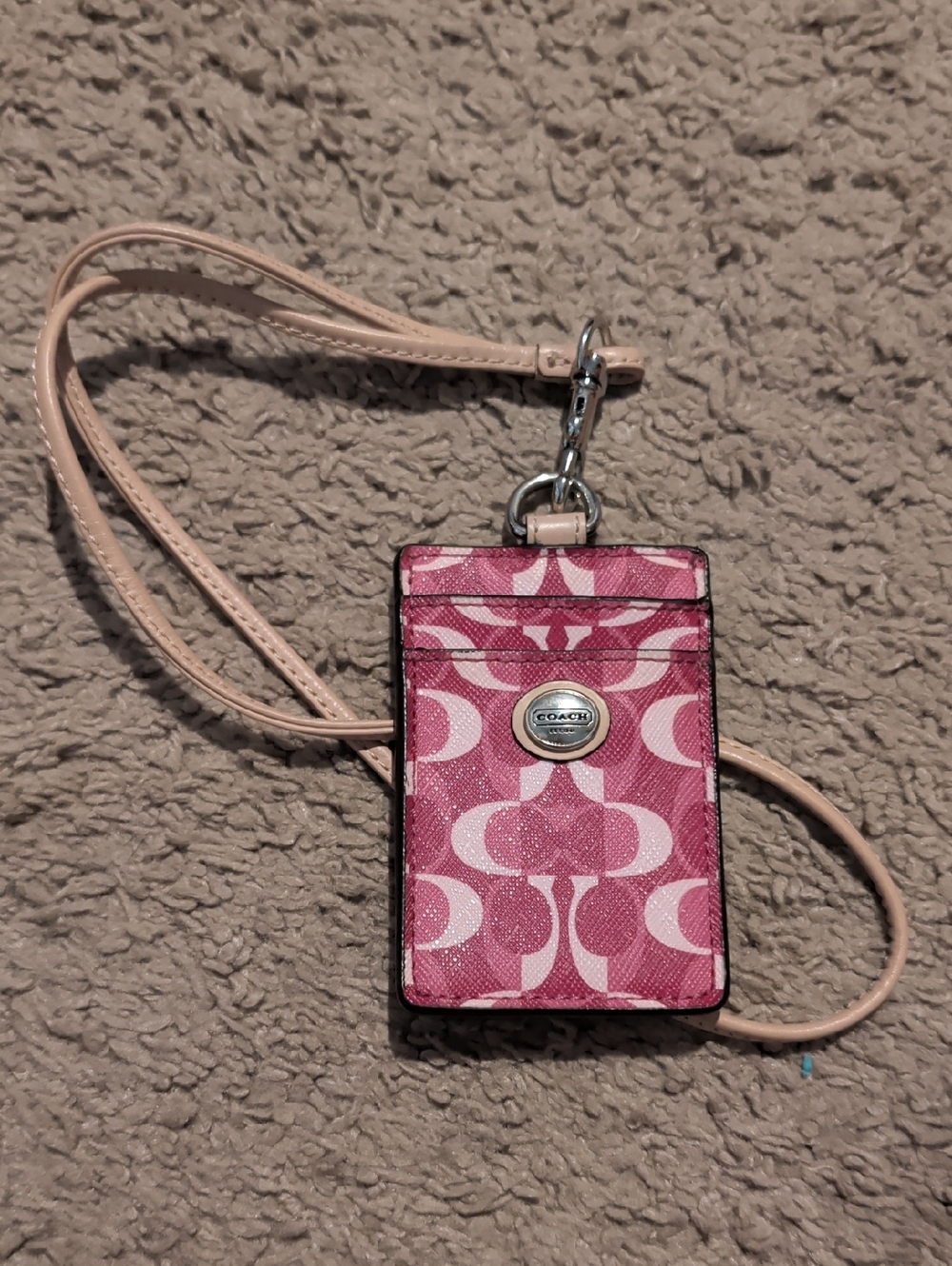 Coach Pink Signature ID Holder with Pale Pink Strap